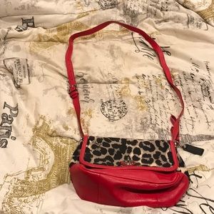 Red leather and leopard print Coach purse